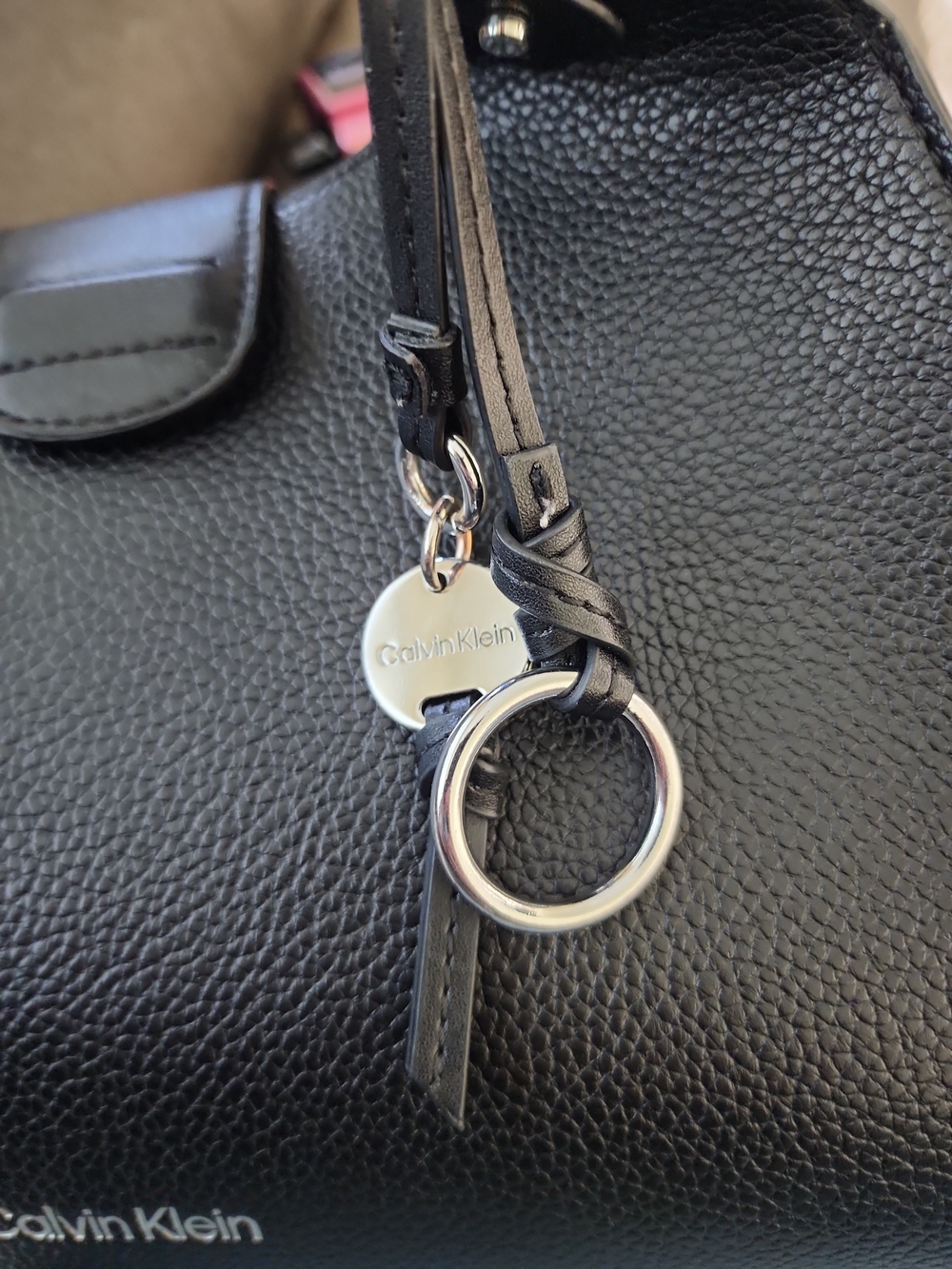 Calvin Klein Black Braided Handle Shoulder Bag Pebbled Vegan Leather Tote - Picture 2 of 8